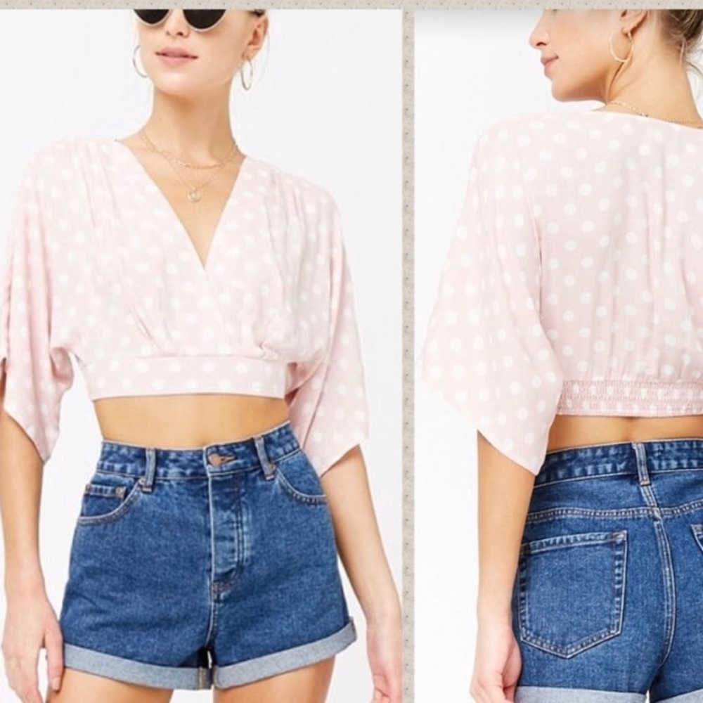 ASOS - Pink Polka Dot Crop Top